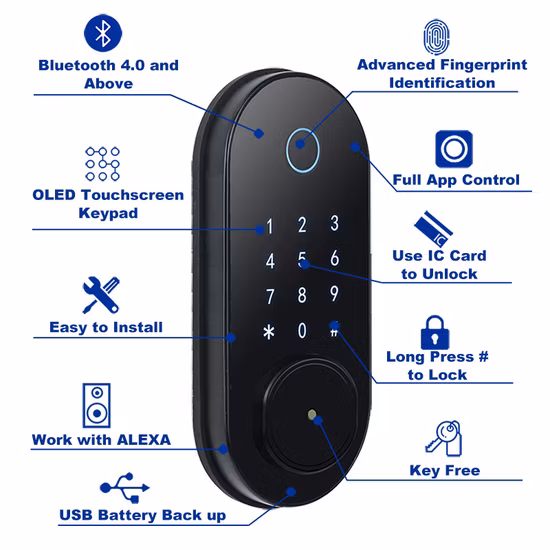 Smart Fingerprint Door Lock, Keyless Entry Door Lock with Reversible Handle, 6 in 1 Touchscreen Keypad Digital